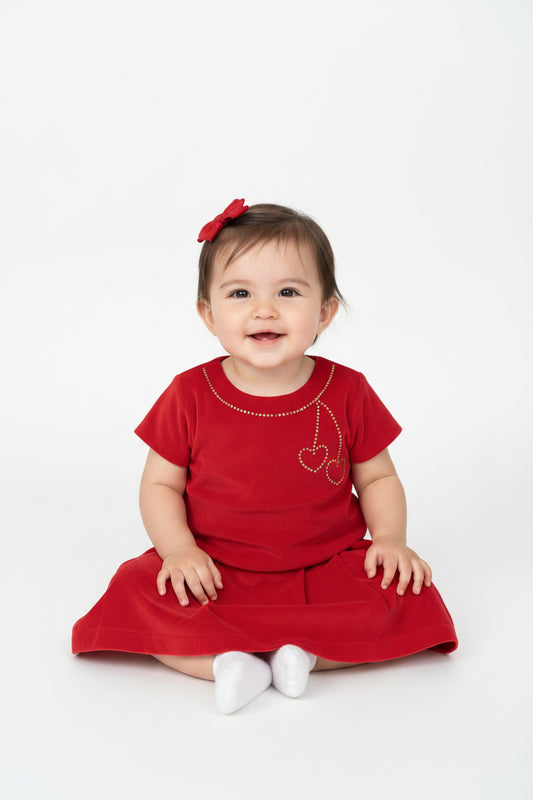 Robe soyeuse rouge – Cerises dorées