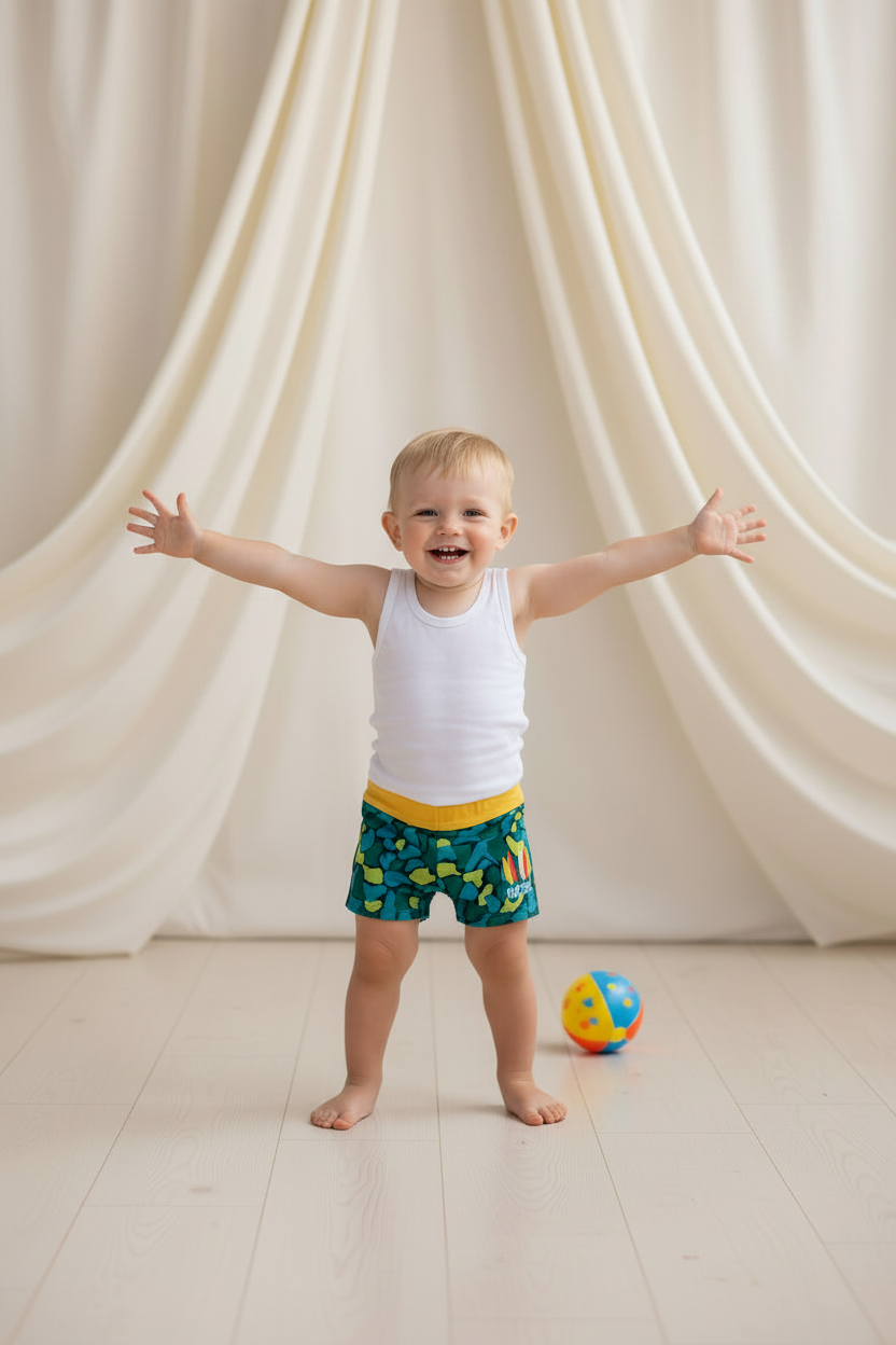 Short Maillot  Nylon Vert et Jaune