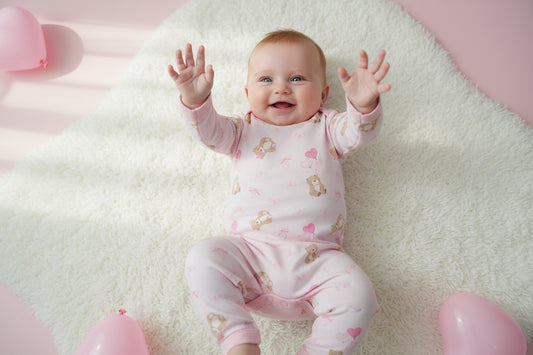 Ensemble pyjamas bébé – rose- Petits oursons & Ballons cœurs