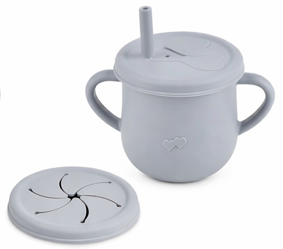 Gobelet / Bol a collation + Couvert avec paille + Couvert à pétales, Anti-Dégat,( 3 en 1) en Silicone / Boutique Frimousse