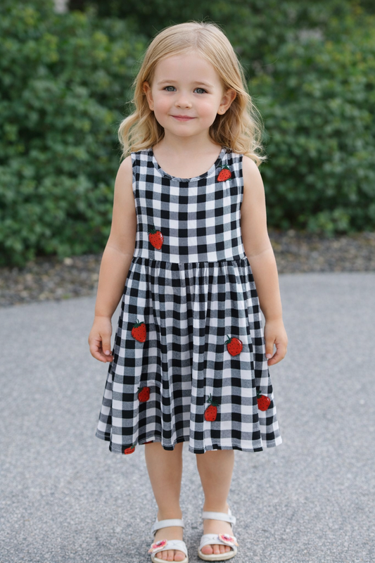 Robe Fraise a Carreaux Blanc et Noir