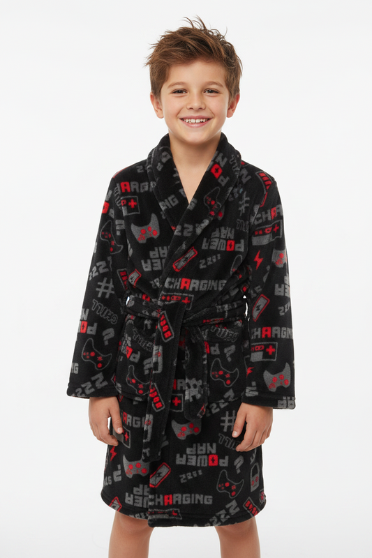 Robe de chambre garçon – douce & ultra confort 🖤🎮