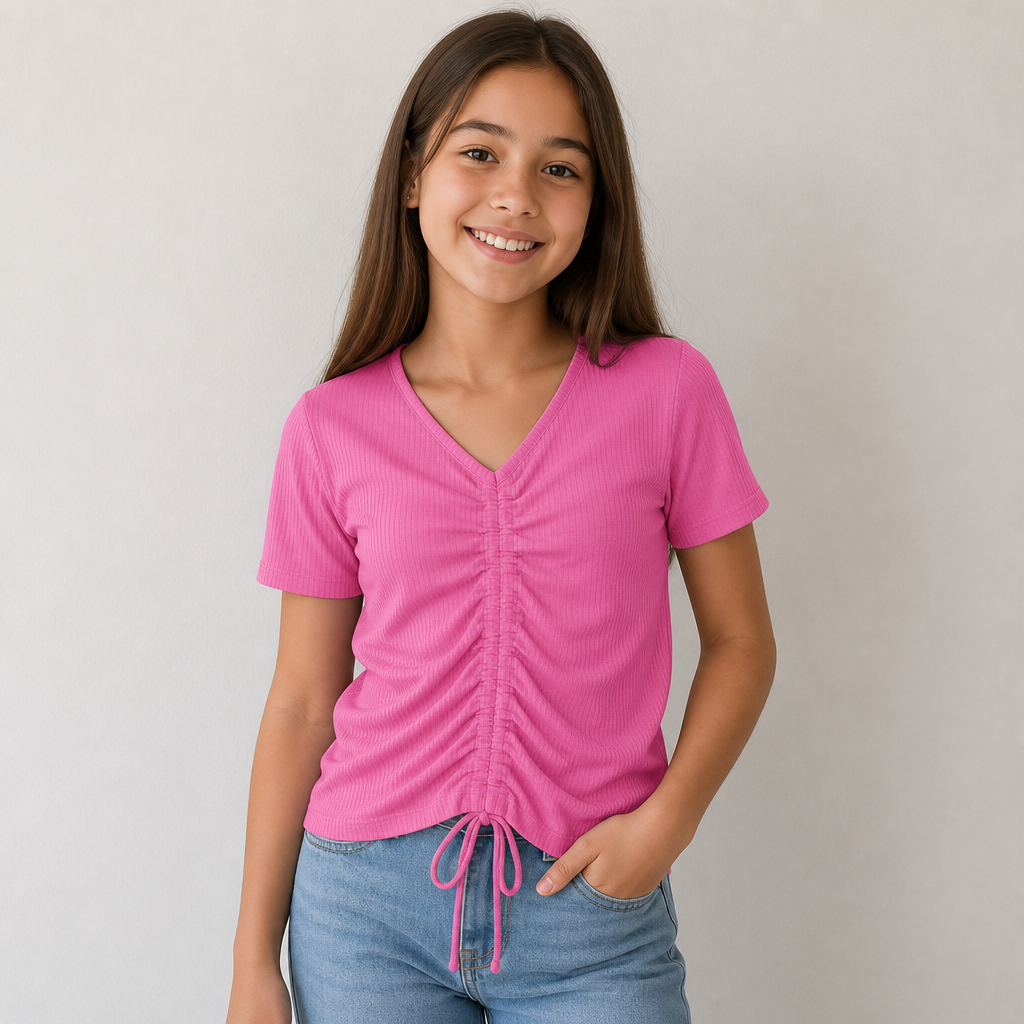 T-shirt froncé à cordon Rose