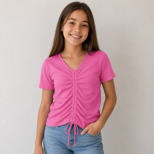 T-shirt froncé à cordon Rose