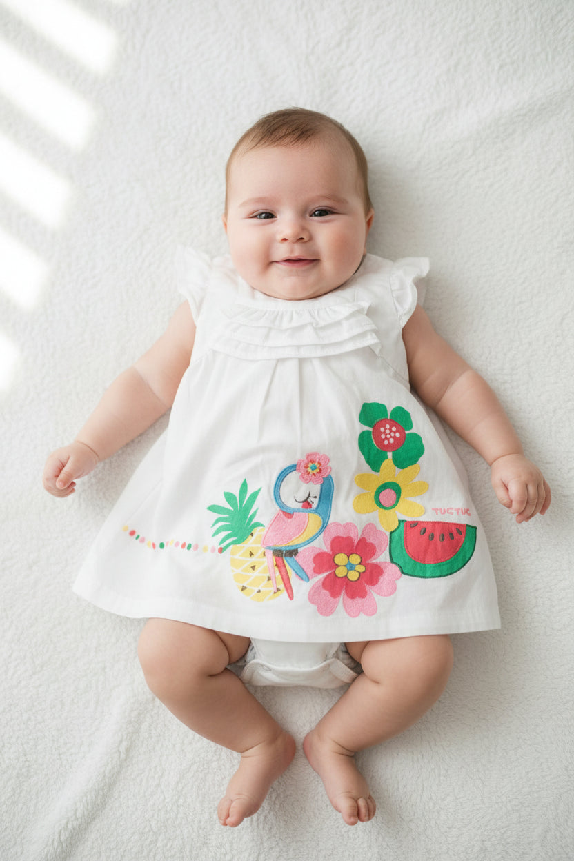 Robe Blanche Motif Tropical