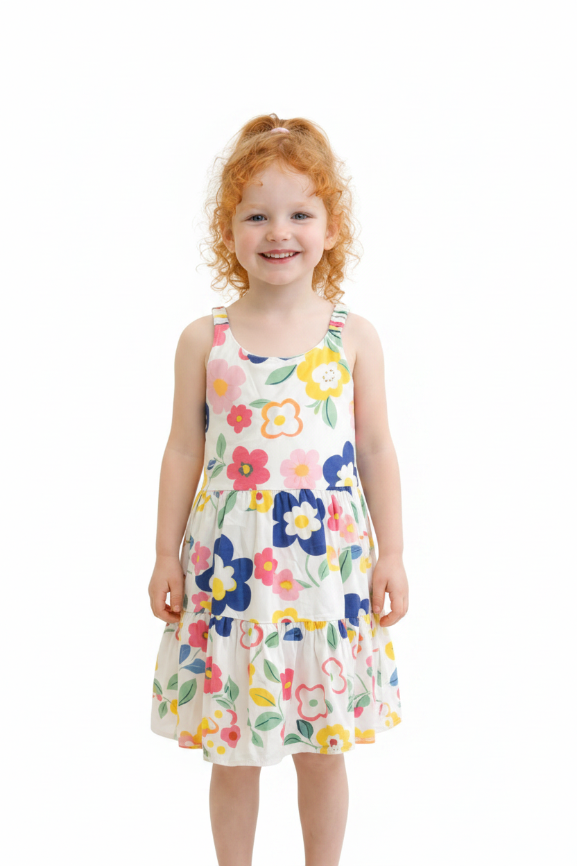 Robe Blanche avec Fleurs multicolores