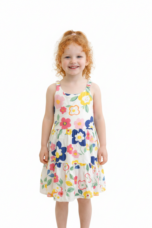 Robe Blanche avec Fleurs multicolores