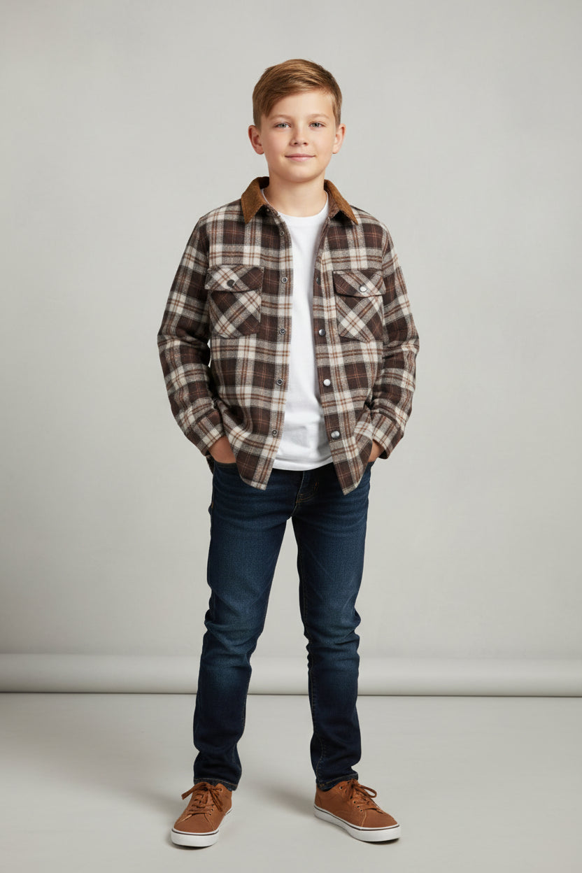 Veste à Carreaux Brun Flanelle et Sherpa