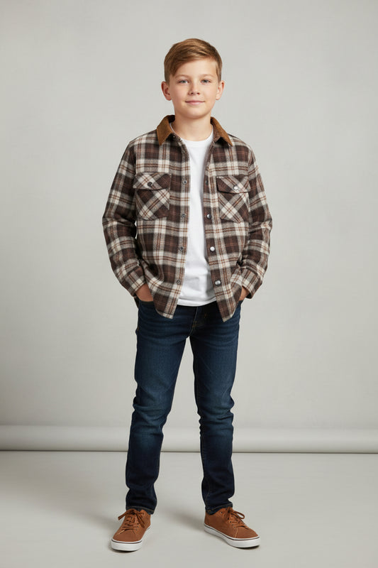 Veste à Carreaux Brun Flanelle et Sherpa