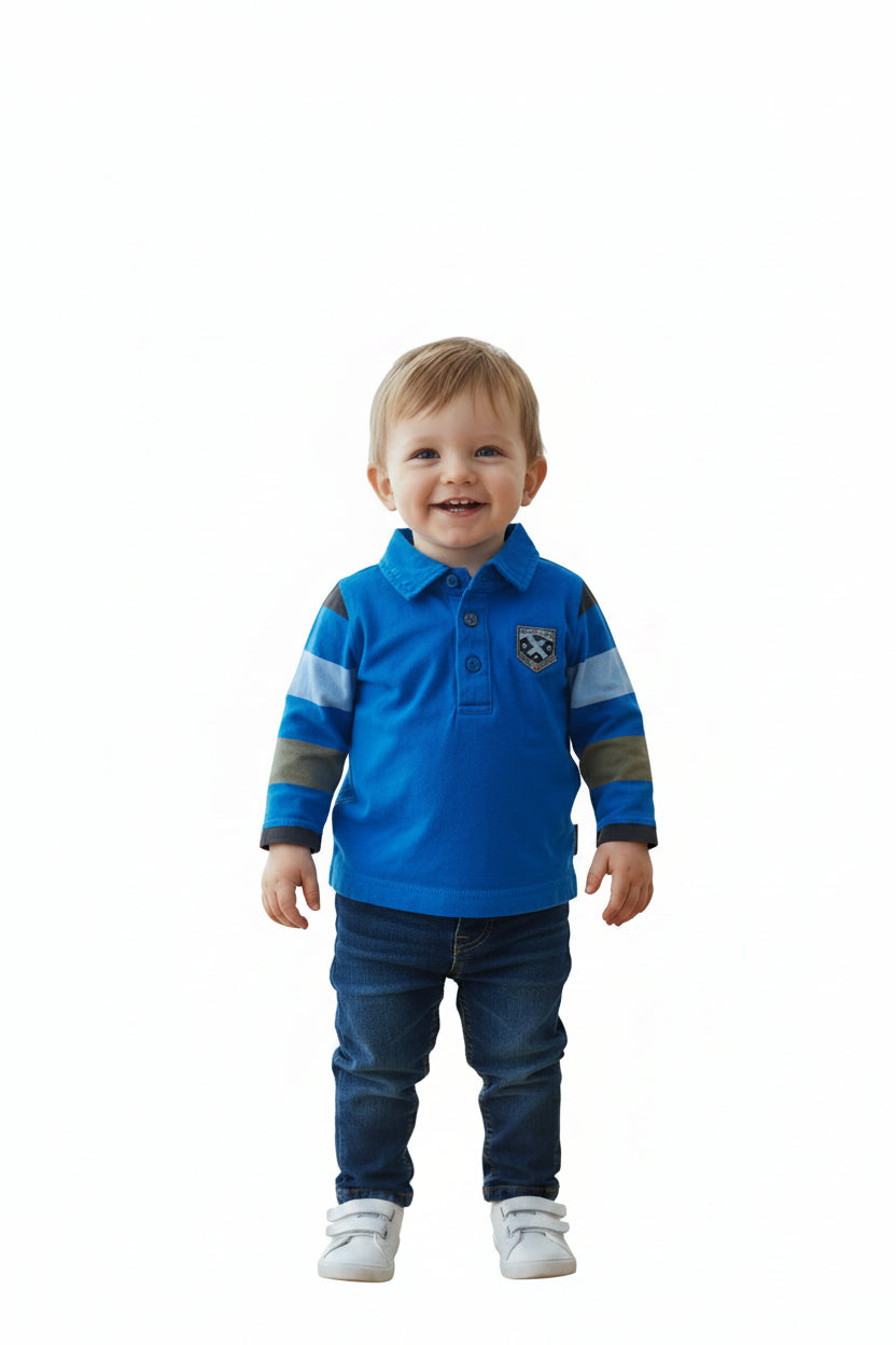 Polo bleu royal manche rayé