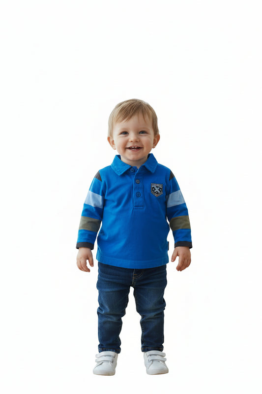Polo bleu royal manche rayé