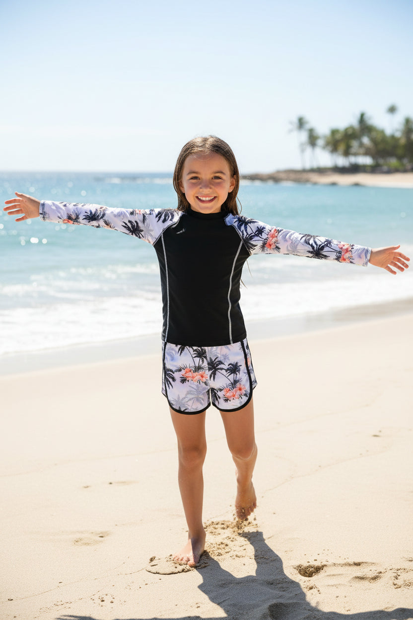 Maillot de bain 2 pièces – Style tropical - Blanc, Noir , Rose