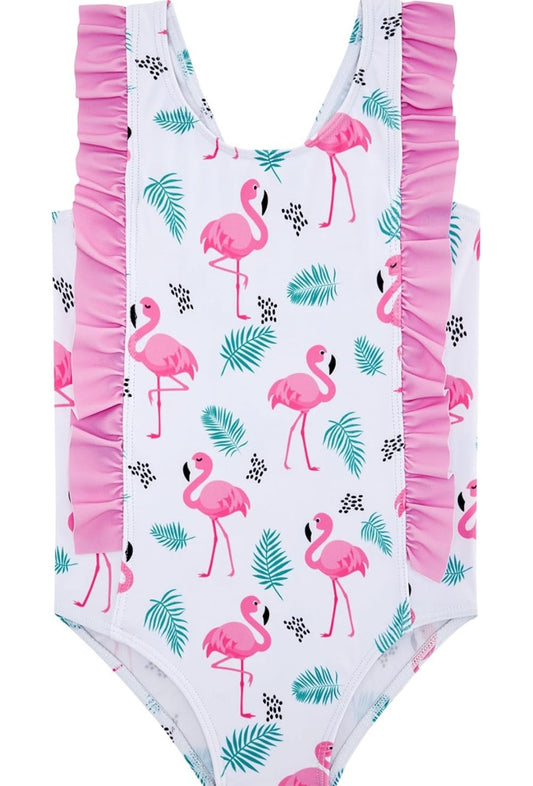 Maillot une‑pièce Volant, Flamants & Tropiques