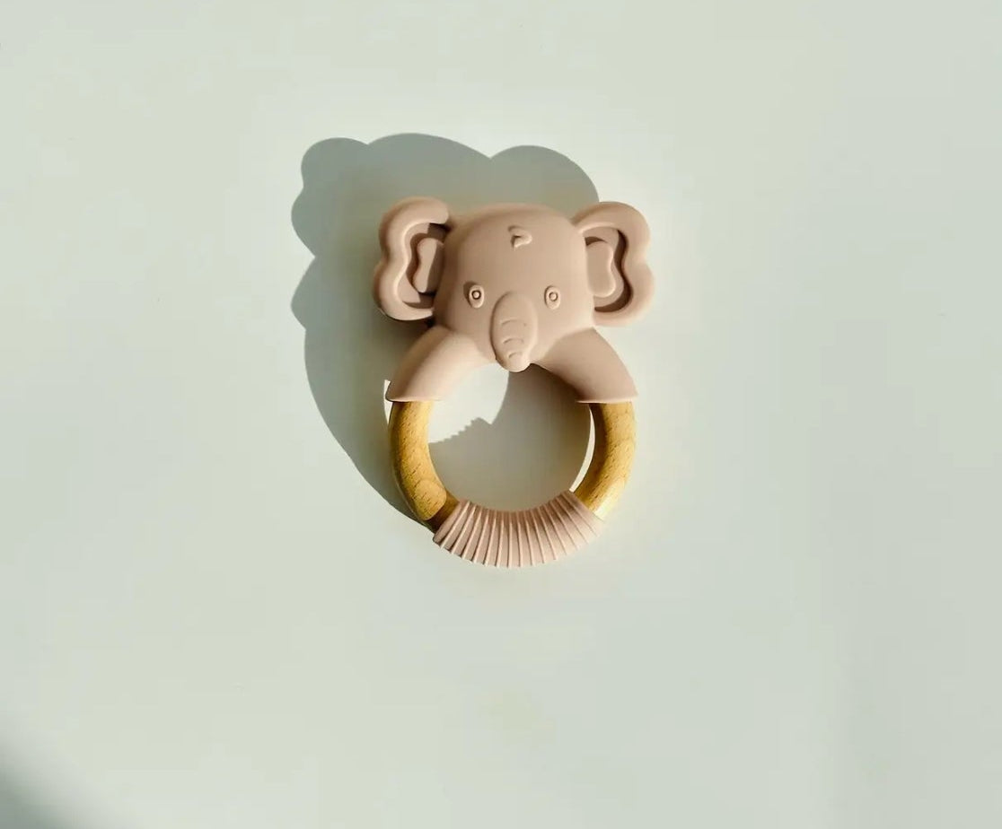 Anneau de dentition Silicone et Bambou - Éléphant  Beige