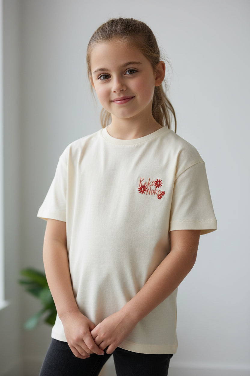 Chandail avec logo Koko Noko en Rosé et Fleurs Rouges
