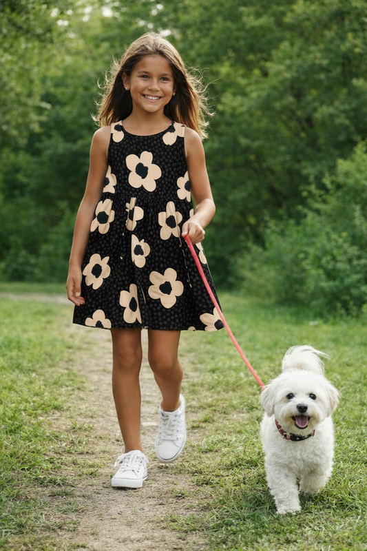 Robe Noir a Fleurs Dansantes