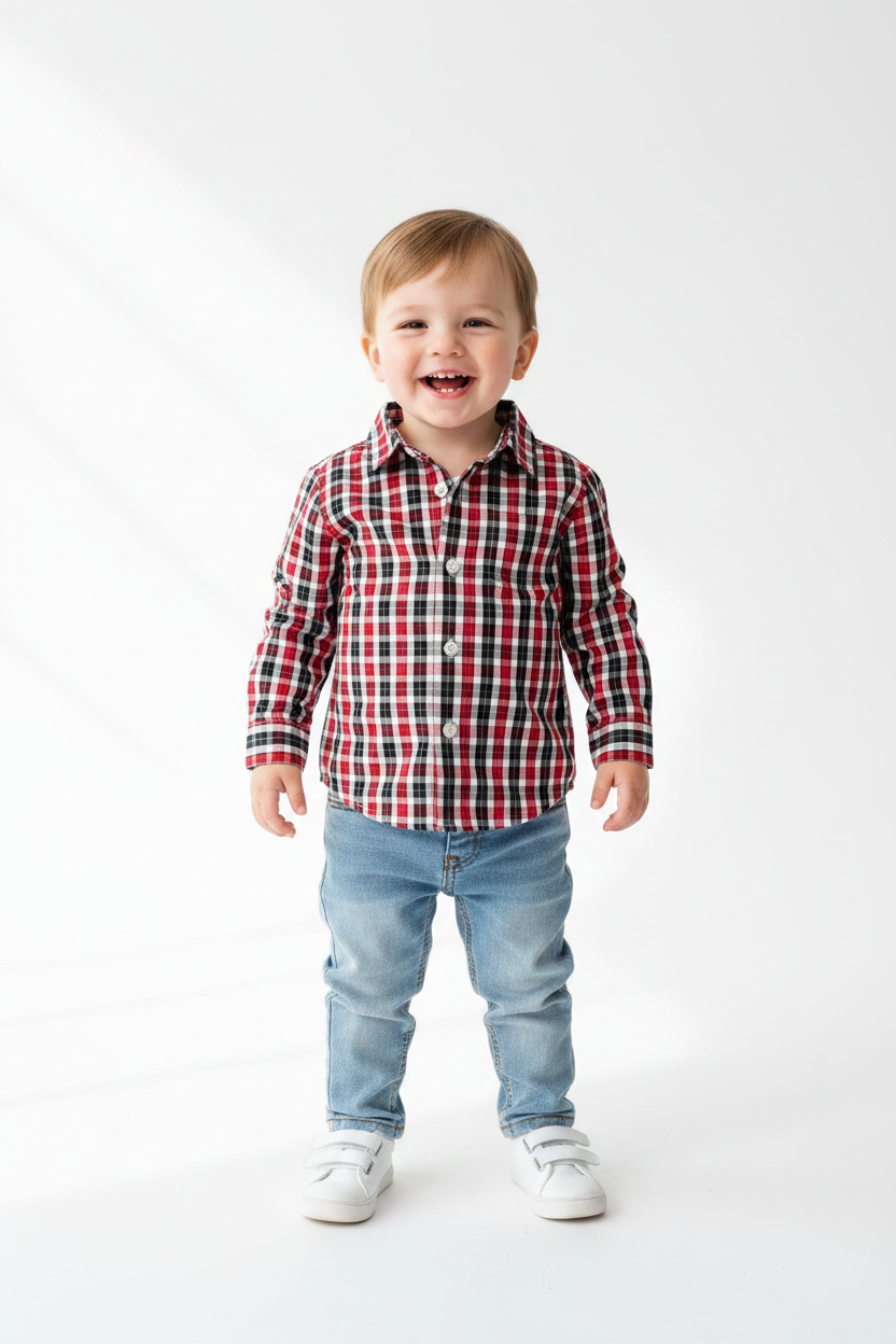 Chemise manches longues a carreaux Rouge-Noir-Blanc