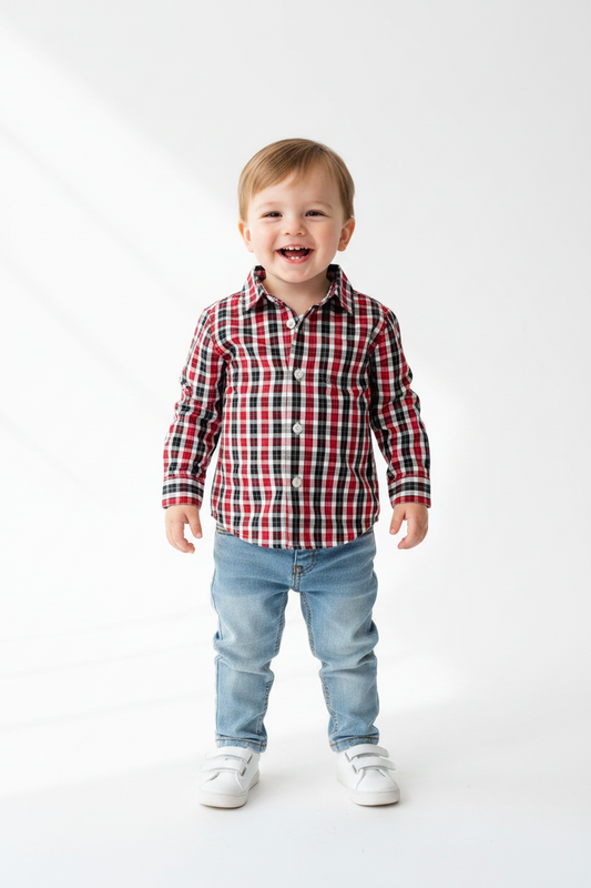 Chemise manches longues a carreaux Rouge-Noir-Blanc