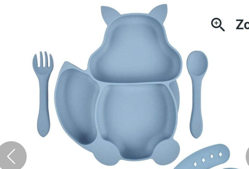 Ensemble Assiette a ventouse avec Cuillière et fourchette, en Silicone Anti-Dégat