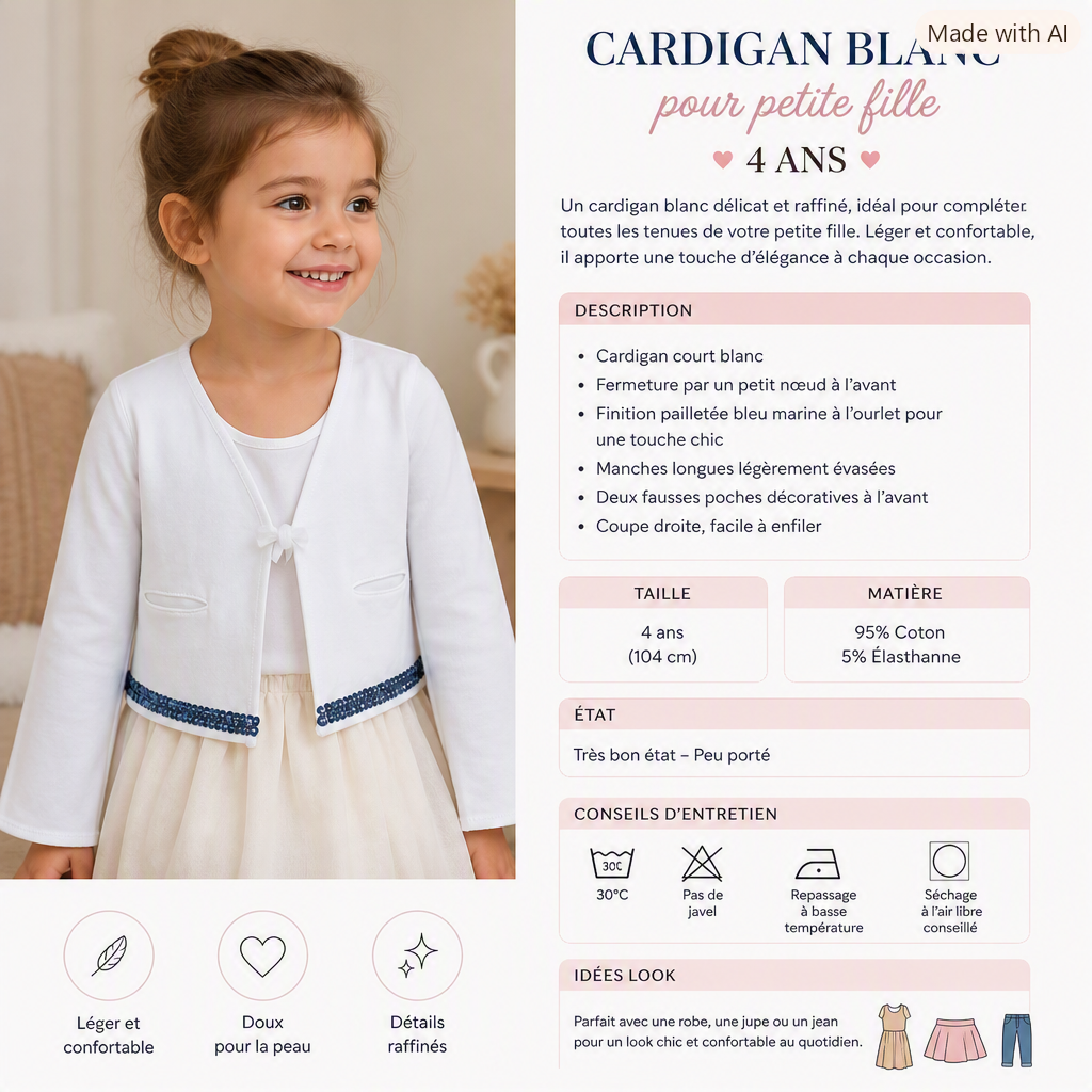 Cardigan blanc avec sequins bleus