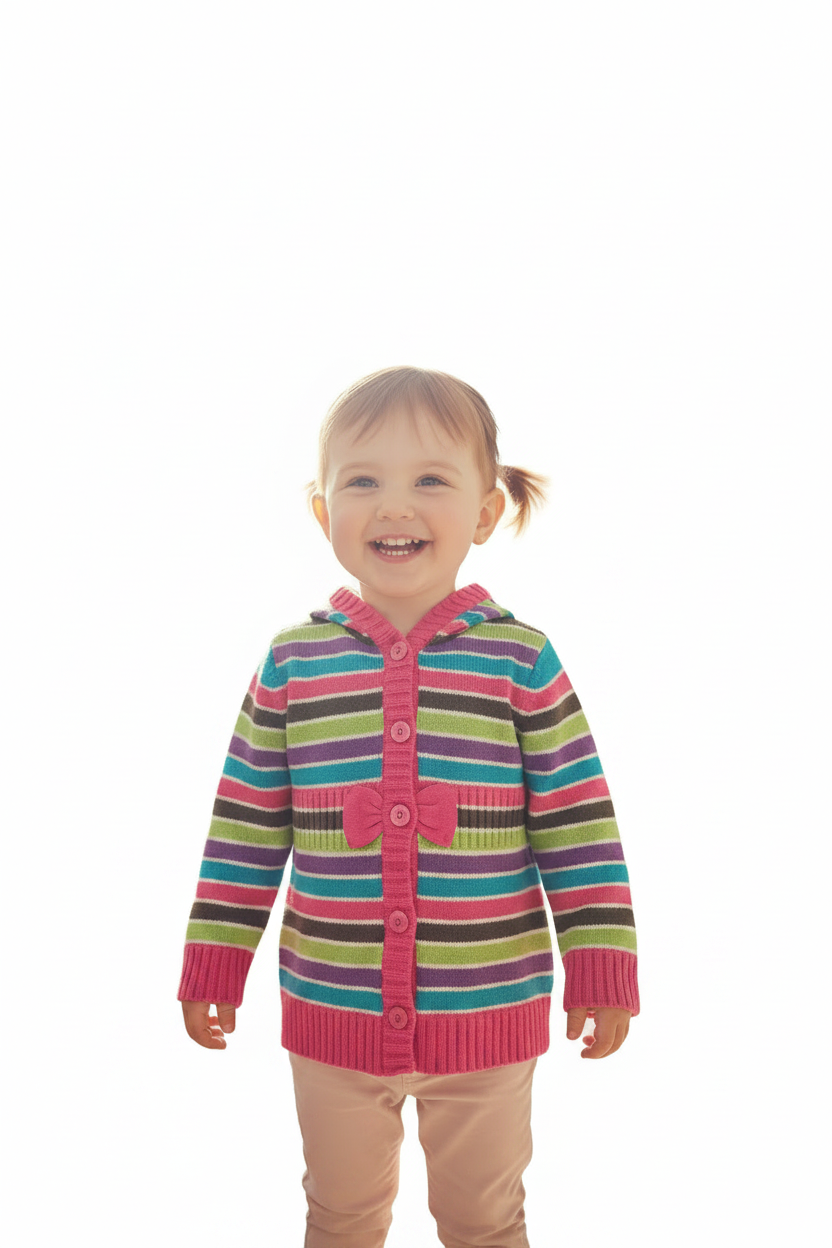 Cardigan Rayé avec Boucle 3 D
