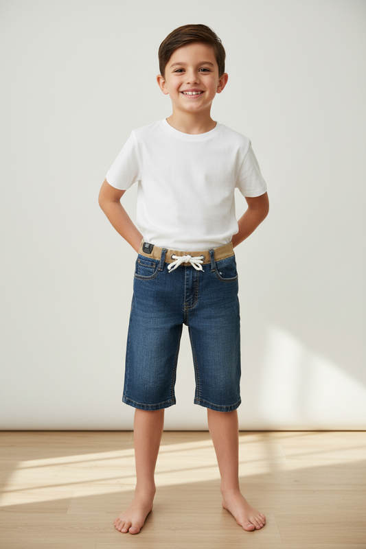 Short denim à taille contrastée