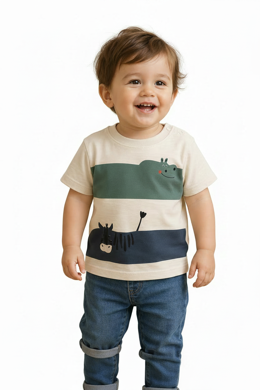 T-shirt rayure zèbre et hippopotame