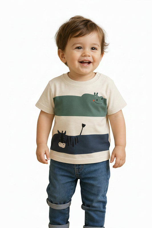 T-shirt rayure zèbre et hippopotame