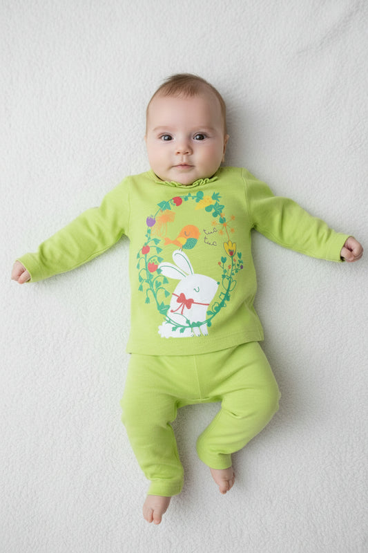 Chandail manche longue, vert- Lapine