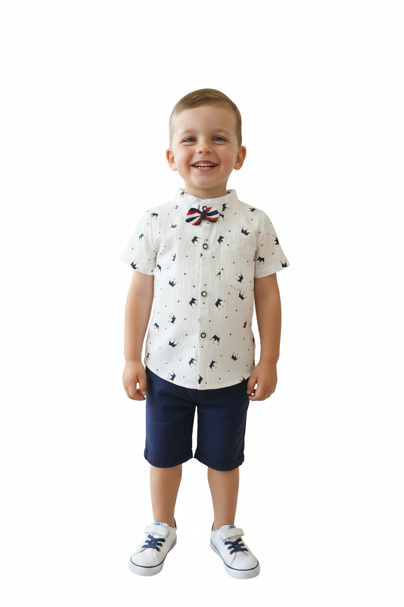 Chemise Gentleman Petites Couronnes avec Noeuf Papillon - Blanche