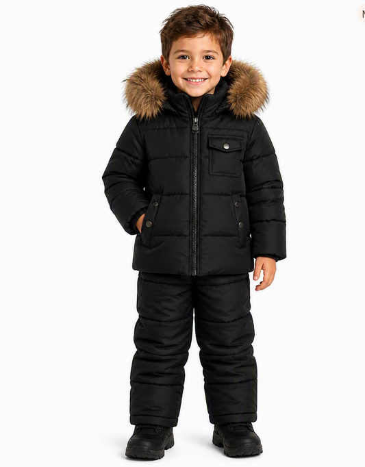 Habit de neige matelassé avec capuchon à fourrure d'oie