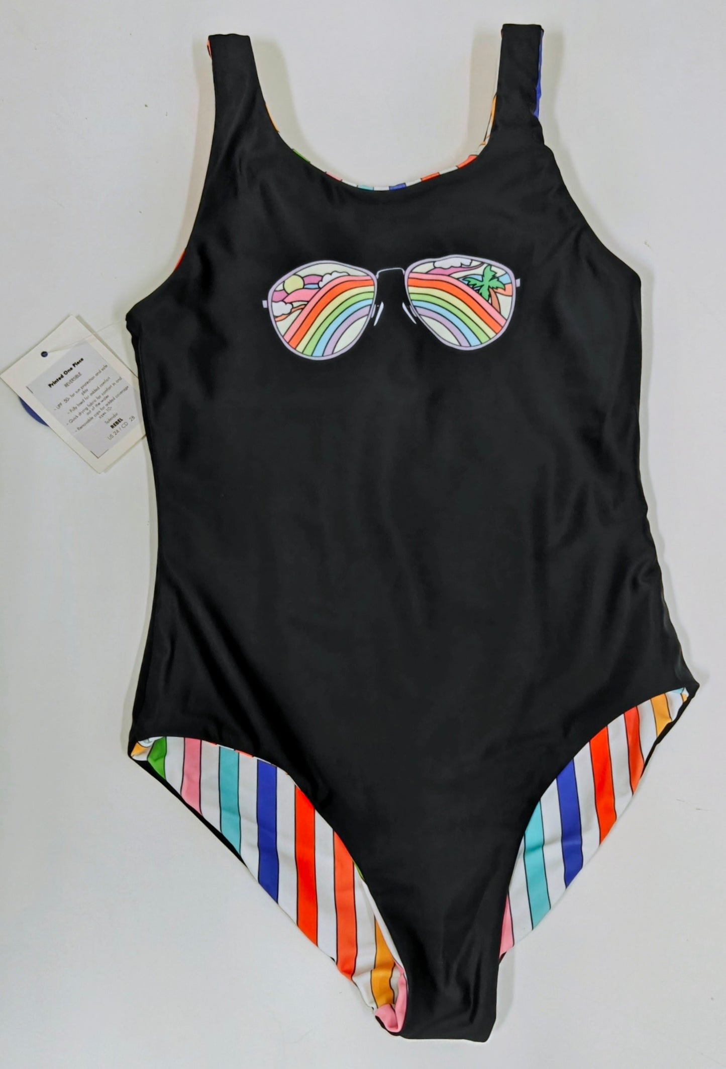 Maillot de Bain Réversibles (Noir avec Lunette / Ligné