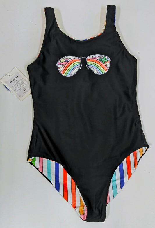 Maillot de Bain Réversibles (Noir avec Lunette / Ligné