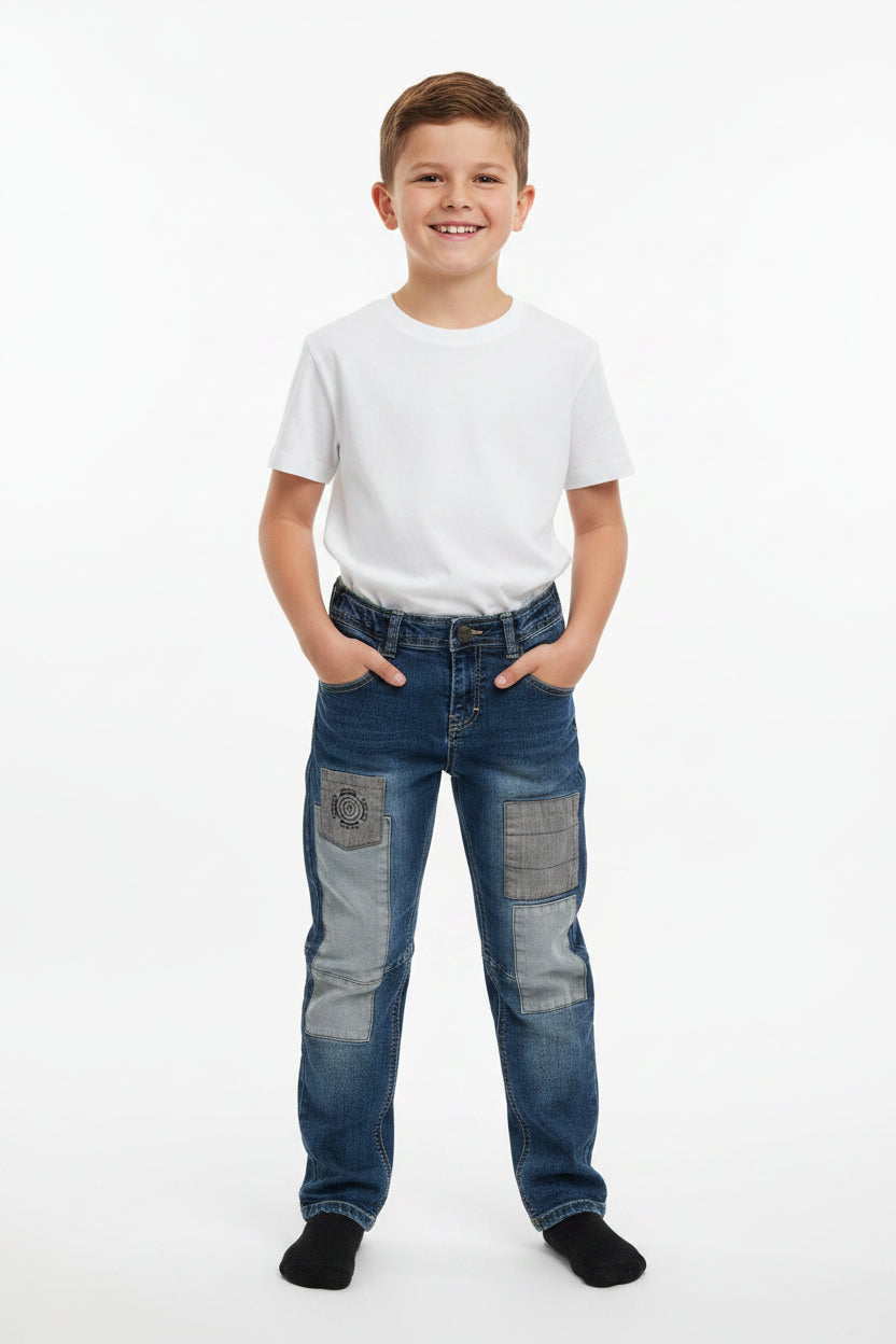 Jeans patchwork bleu – Style unique & confort assuré