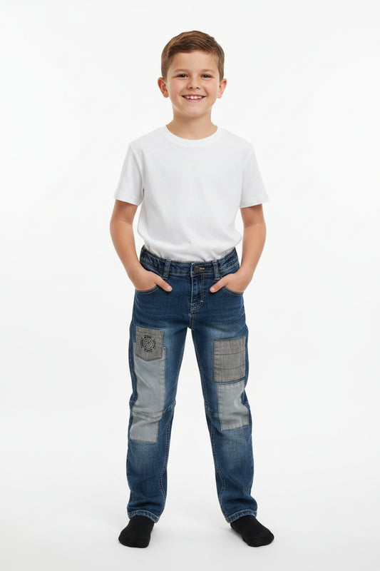 Jeans patchwork bleu – Style unique & confort assuré