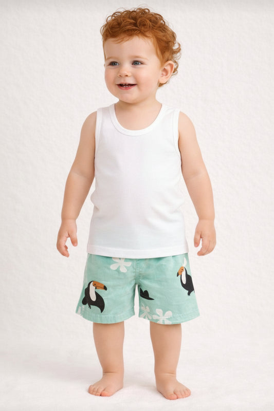 Short Toucan et fleur blanche