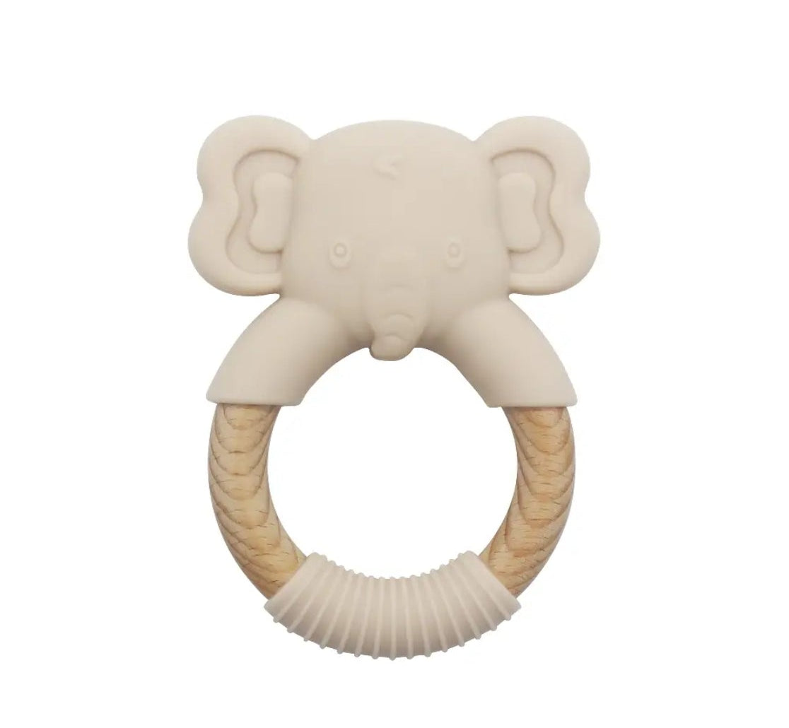 Anneau de dentition Silicone et Bambou - Éléphant  Beige