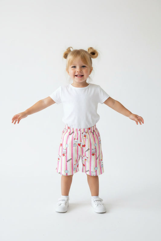 Short Rayures Roses & Motifs chats