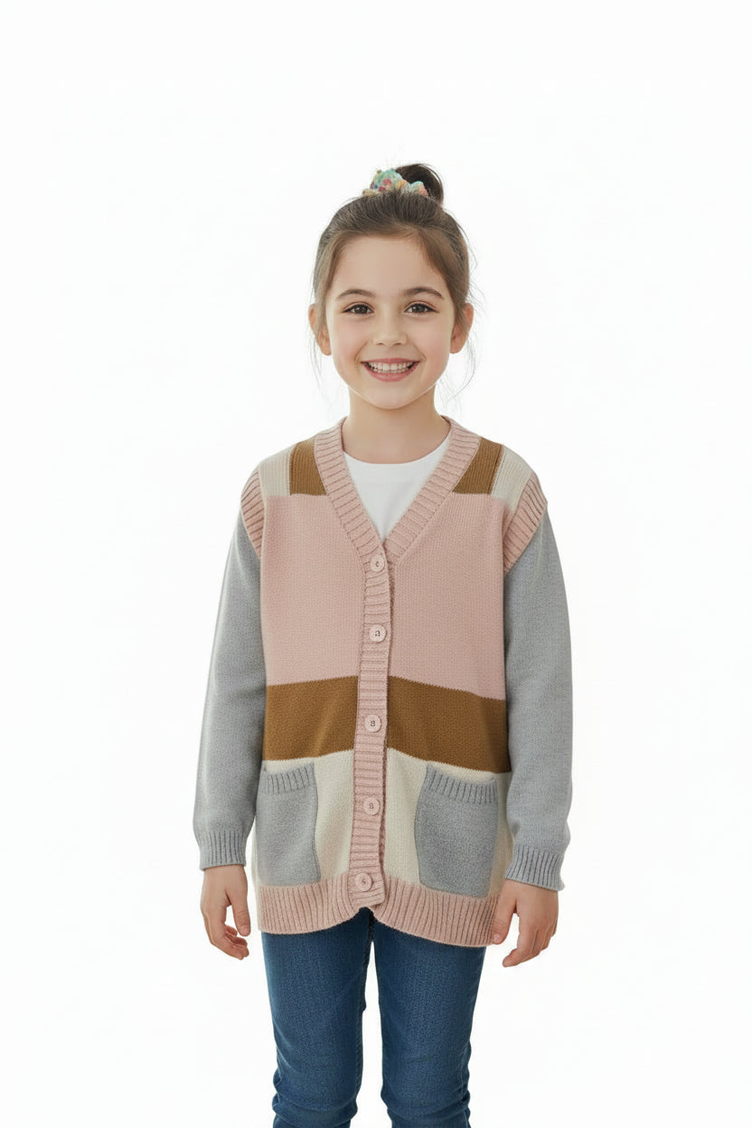 Cardigan tricoté colorblock