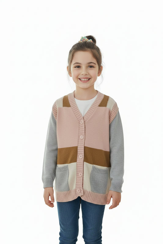 Cardigan tricoté colorblock