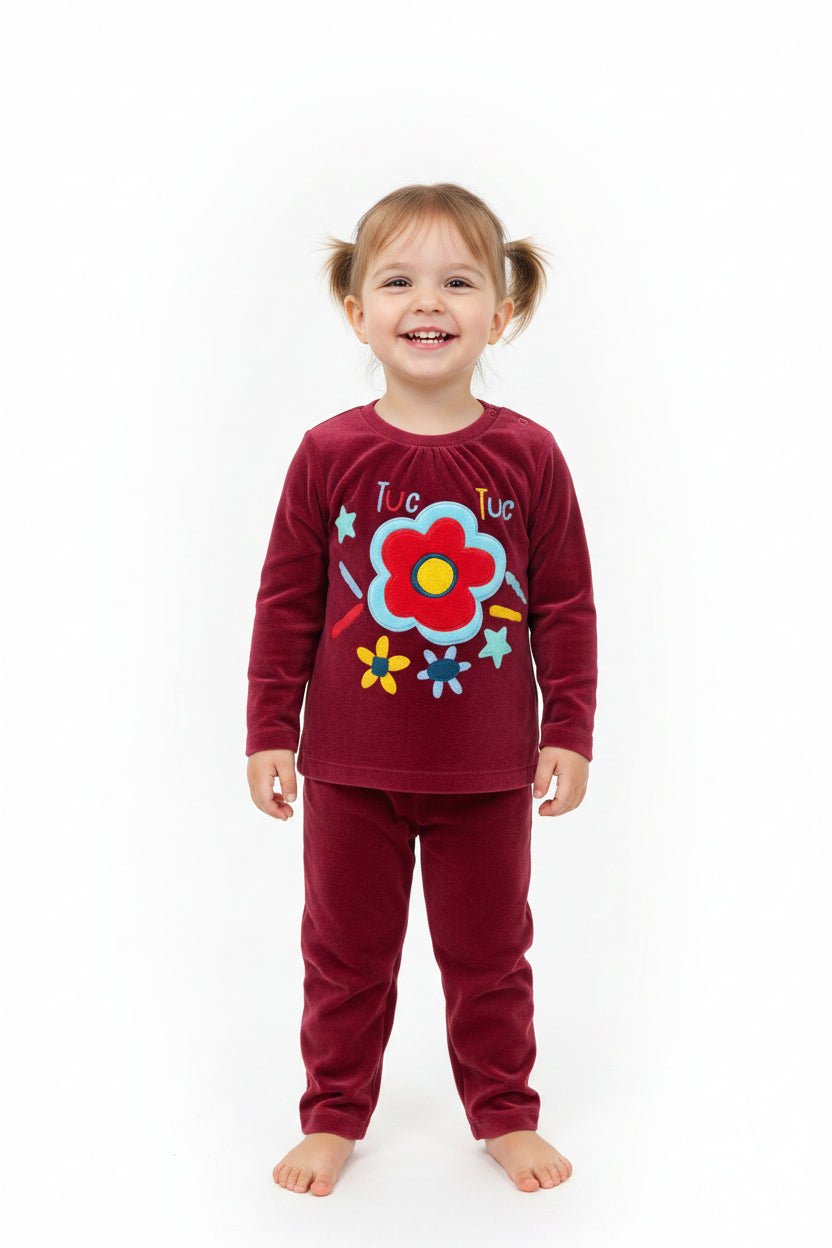 Pyjama ultra doux fleurs -Rouge-
