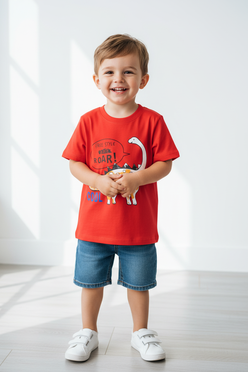 Chandail Garcon - Modèle Dinosaure Cool Rouge