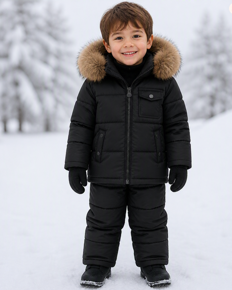 Habit de neige matelassé avec capuchon à fourrure d'oie