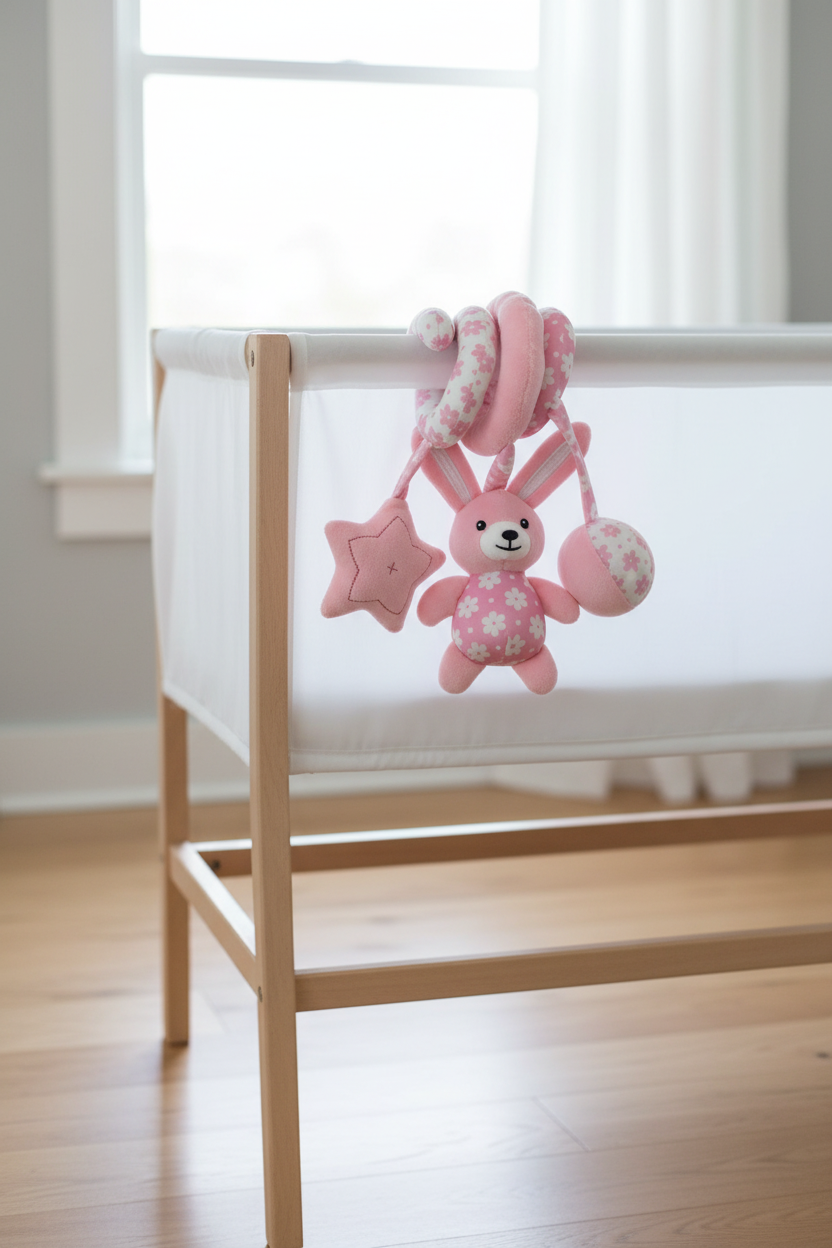Jouet spirale bébé – Lapin rose & étoiles
