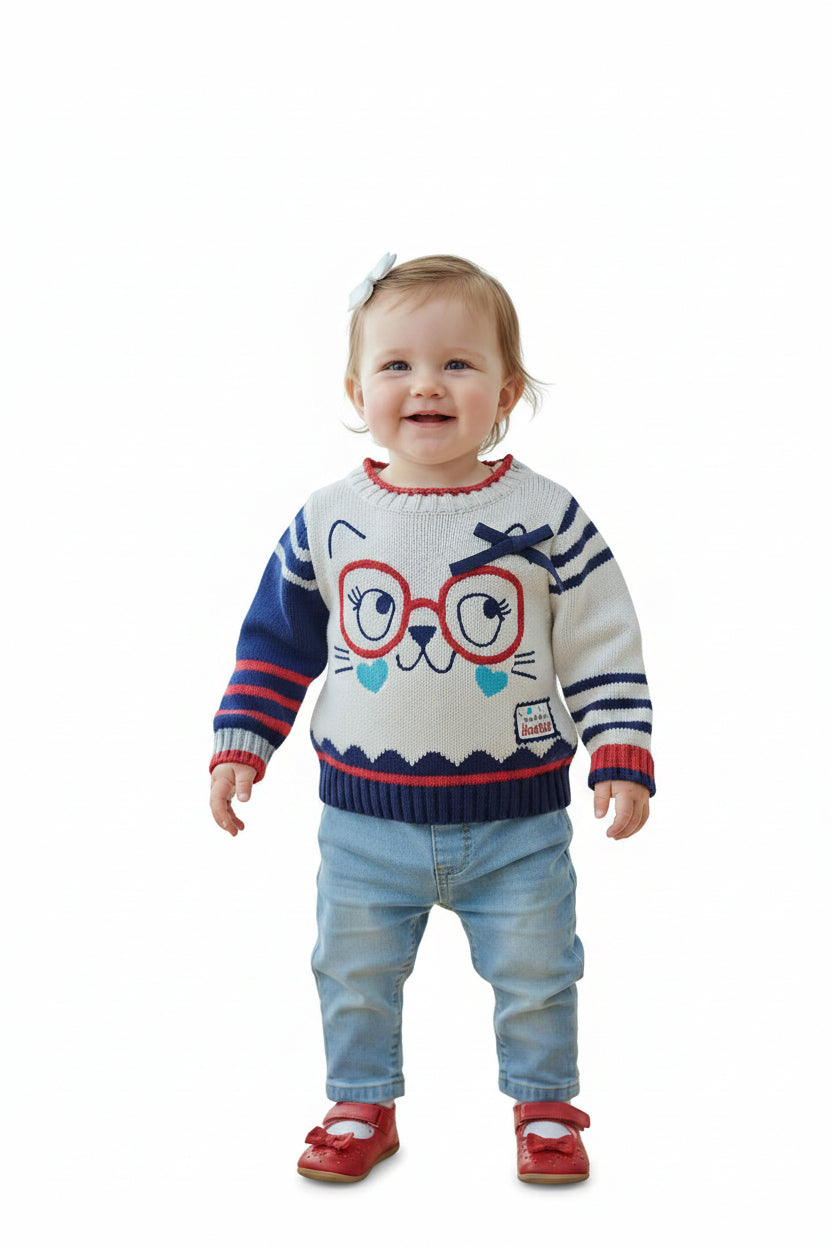 Pull en laine Chatte avec lunette et Boucle