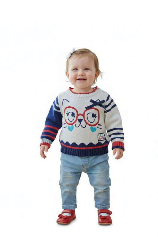 Pull en laine Chatte avec lunette et Boucle