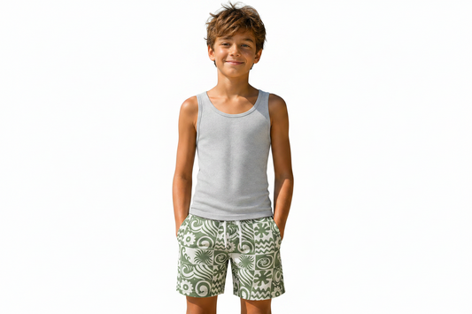 Short Maillot Motif Estival Vert Olive Koko Noko