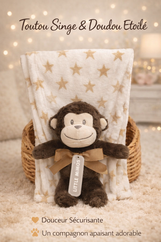 Couverture pour Bébé Little Mimos avec Peluche -Modèle Singe