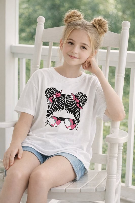 T-Shirt Stylé Lunette Motif Armé Rose