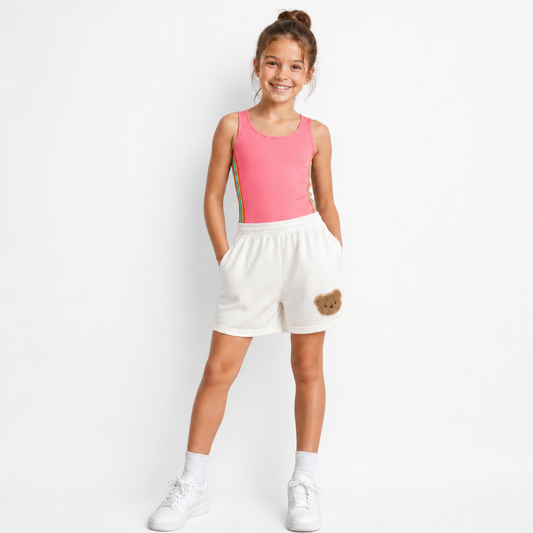 Short maillot de bain blanche, petit ours